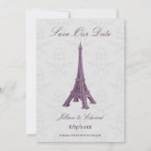 Magenta Eiffel Tower Damask Save the Date Ankündigung (Vorderseite)