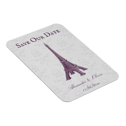 Magenta Eiffel Tower Damask Speichern das Datum Ma Magnet (Rechte Seite)