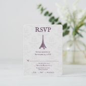 Magenta Eiffel Tower Damask Wedding RSVP Card Karte (Stehend Vorderseite)
