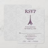 Magenta Eiffel Tower Damask Wedding RSVP Card Karte (Vorne/Hinten)