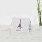 Magenta Eiffel Tower Damask Wedding Vielen Dank Dankeskarte (Vorderseite)
