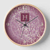 Magenta Elegant Blühe Monogram-Uhr Uhr (Vorderseite)