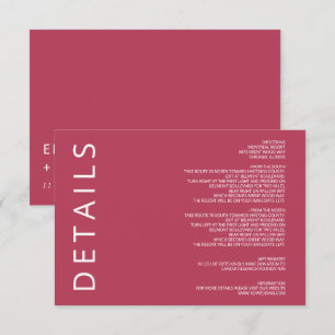 Magenta Elegante Moderne Minimalistische Hochzeit Begleitkarte