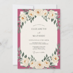 Magenta Elfenbein Blatt Hochzeit Einladung