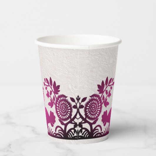 Magenta Erntedank Türkei Blumenpapier Cups Pappbecher (Rechts)