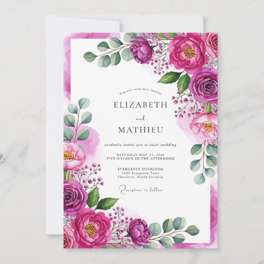 Magenta Ethereal Bloom Wedding Einladung (Vorderseite)