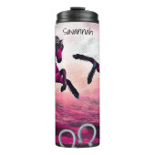 Magenta Fantasy Pferde im Cartoon Dot Thermosbecher (Vorderseite)