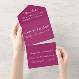 Magenta-Farbblock-Hochzeits-Einladung – Modern All In One Einladung
