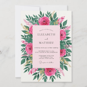 Magenta faszinierende Frühlingsblumen-Hochzeit Einladung