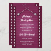 Magenta Fencing Geburtstagsparty Einladung (Vorne/Hinten)