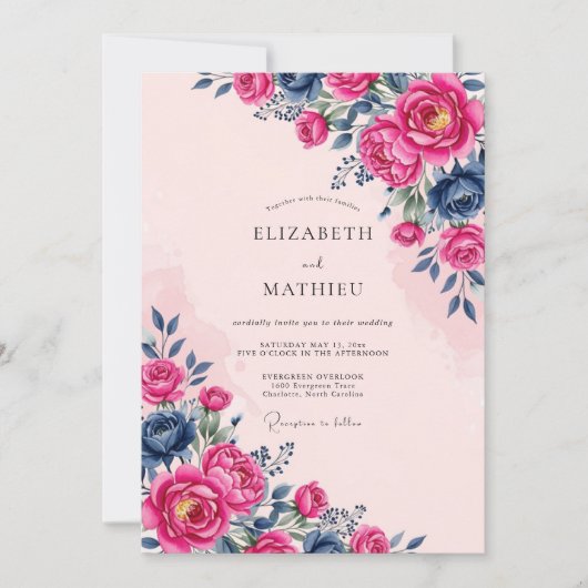 Magenta Fester Hochzeit im Frühling Einladung (Vorderseite)