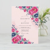 Magenta Fester Hochzeit im Frühling Einladung (Stehend Vorderseite)