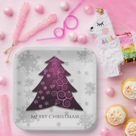 Magenta festliche Weihnachtsbaumplatte Pappteller (Party)