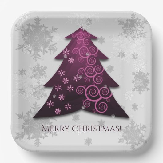 Magenta festliche Weihnachtsbaumplatte Pappteller (Vorderseite)