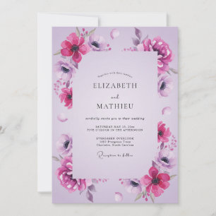 Magenta Flieder-Anemone-Hochzeit Einladung