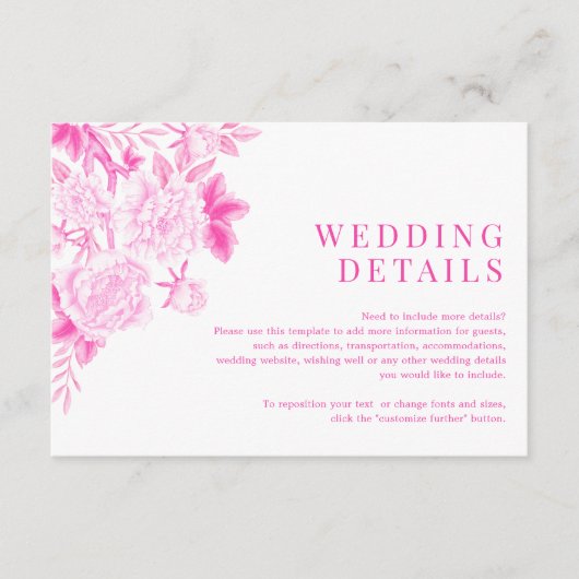 Magenta Flora Chinoiserie Hochzeitsstimmung Begleitkarte (Vorderseite)