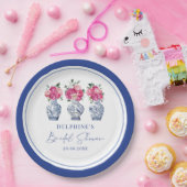 Magenta Flora Chinoiserie Porzellan Brautparty Pappteller (Party)