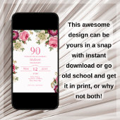 Magenta Floral 90. Geburtstag Einladung