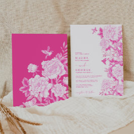 Magenta Floral Birds Chinoiserie Garden Hochzeit Einladung