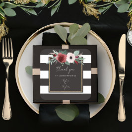 Magenta Floral Black Stripe Paare Namen Hochzeit Quadratischer Aufkleber