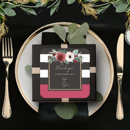 Magenta Floral Black Stripe Paare Namen Hochzeit Quadratischer Aufkleber