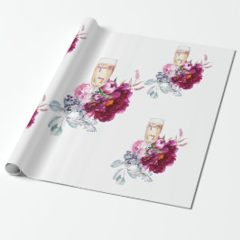 Magenta Floral Champagner vor der Hochzeit Geschenkpapier