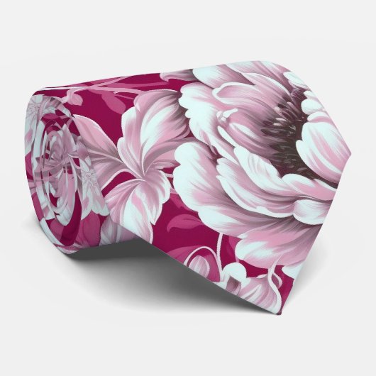 Magenta Floral Fuchsia Pink Blume Neck Tie Krawatte (Gerollt)