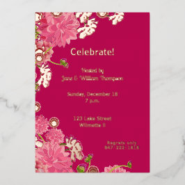 Magenta floral Gilded Folieneinladung