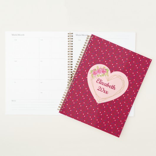 Magenta Floral Golden Heart Personalized Planner Planer (Anzeige)