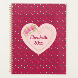 Magenta Floral Golden Heart Personalized Planner Planer