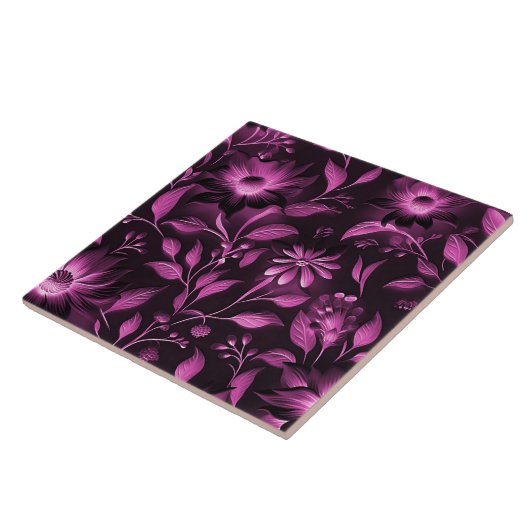 Magenta Floral Keramik Tile Fliese (Seite)