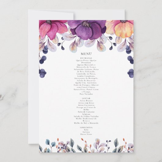Magenta Floral Menu Einladung (Vorderseite)