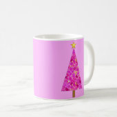 Magenta Floral Moderner Weihnachtsbaum Kaffeetasse (VorderseiteRechts)