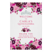 Magenta Floral Quinceanera Begrüßungszeichen Poster (Vorderseite)