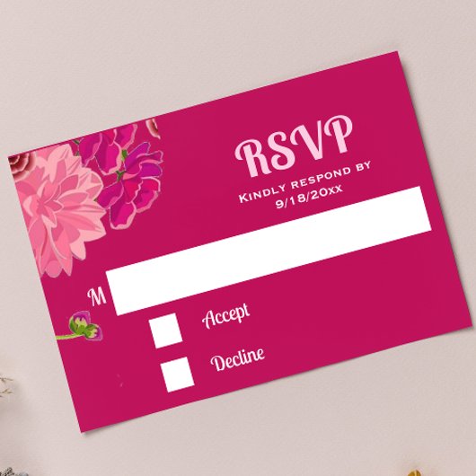 Magenta floral Response Card RSVP Karte
