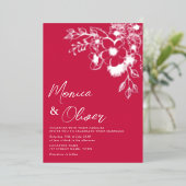 Magenta Floral Silver Foil Wedite Einladung (Stehend vorne)