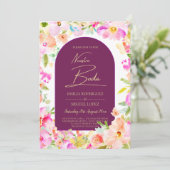 Magenta Floral Wedding Einladung (Stehend Vorderseite)