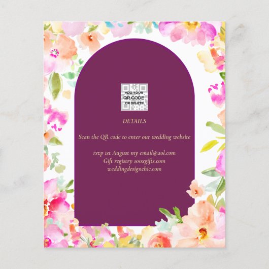 Magenta Floral Wedding Flyer (Hinten)
