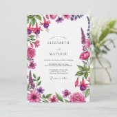 Magenta Florale Hochzeit Einladung (Stehend Vorderseite)