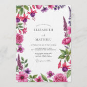Magenta Florale Hochzeit Einladung (Vorderseite)