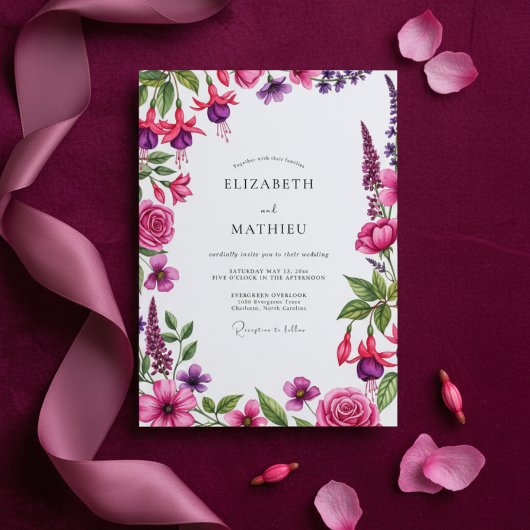 Magenta Florale Hochzeit Einladung