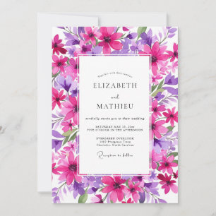 Magenta Florale Künstlerische Launen Hochzeit Einladung