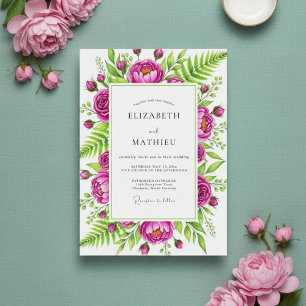 Magenta Florale Malerische Romantische Hochzeit Einladung