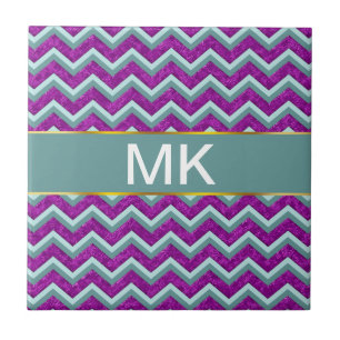 Magenta Foil und Aquamarines ZigZag Muster Fliese