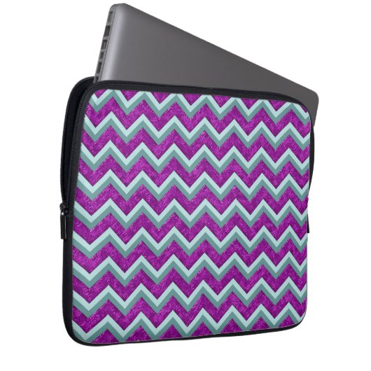 Magenta Foil und Aquamarines ZigZag Muster Laptopschutzhülle (Vorne Rechts)