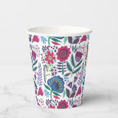 Magenta Folk Art Floral Pattern Pappbecher (Rückseite)
