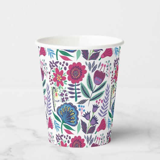 Magenta Folk Art Floral Pattern Pappbecher (Links)