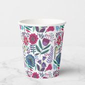 Magenta Folk Art Floral Pattern Pappbecher (Vorderseite)