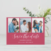 Magenta Foto Collage Wedding Save The Date (Stehend Vorderseite)