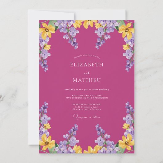 Magenta fröhliche Sommerhochzeit Einladung (Vorderseite)